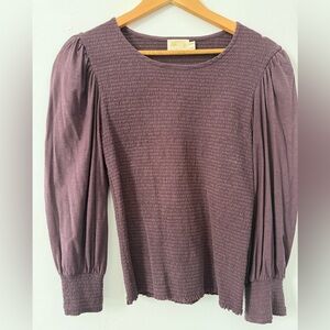 Nation LTD Plum Smocked Puff-Sleeve Top